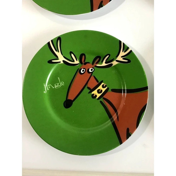 Set of 4 Gibson Max & Lucy Reindeer 8.5" Dessert/Salad Plate Jingle Collection - Picture 4 of 9
